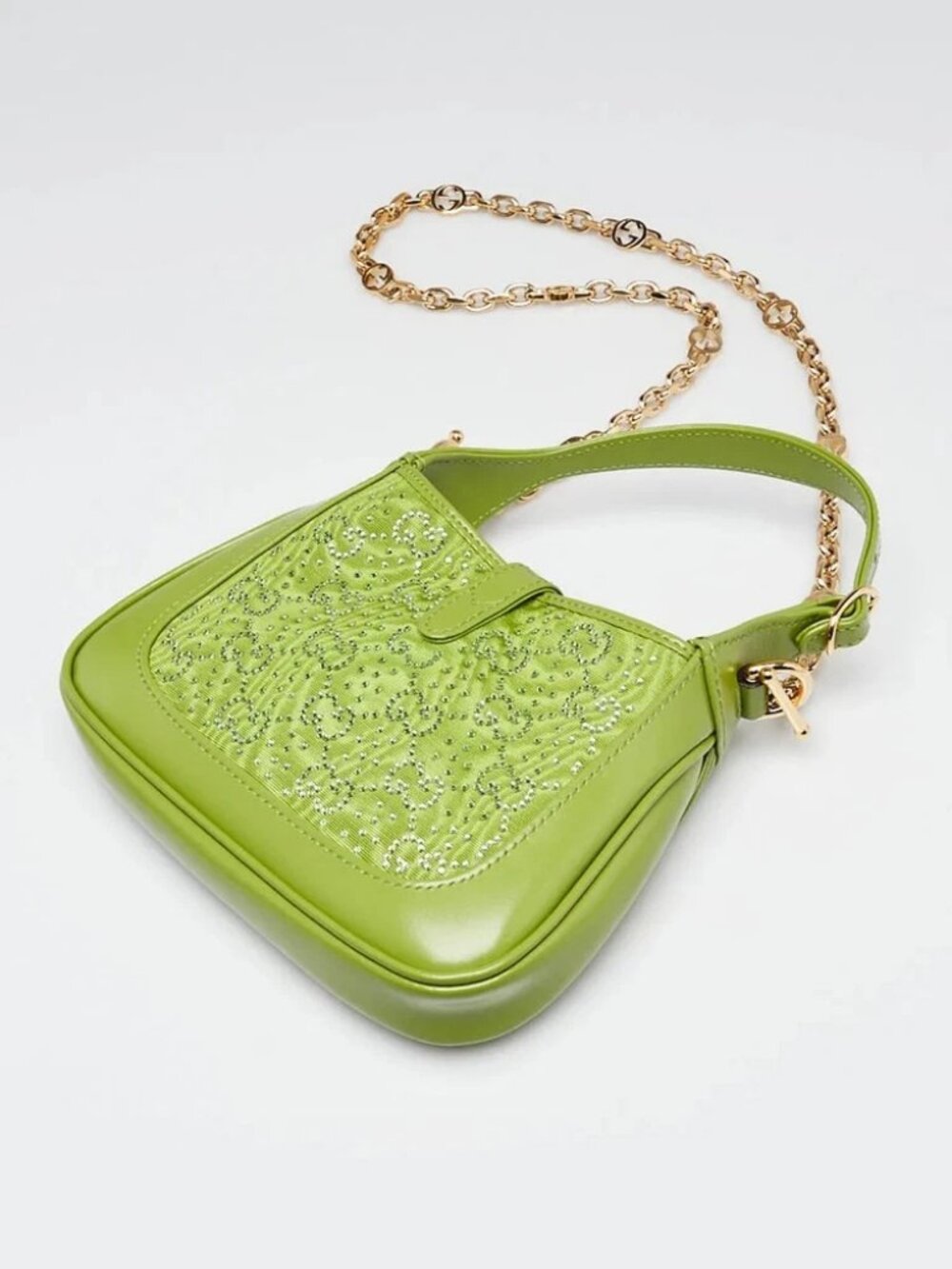 Gucci Green Leather/Canvas Crystal GG Jackie 1961 Mini Bag - Picture 3 of 11